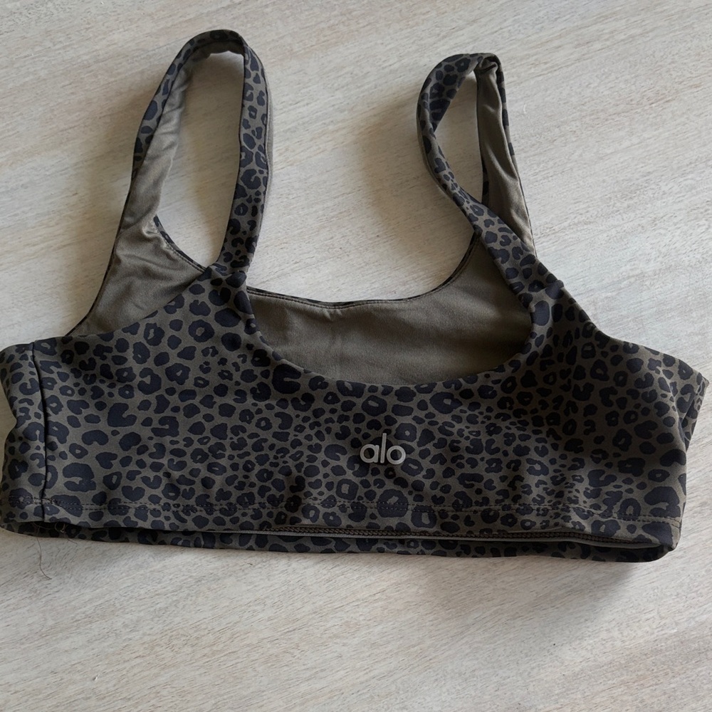 ALO Yoga Olive Leopard Print Sports Bra S